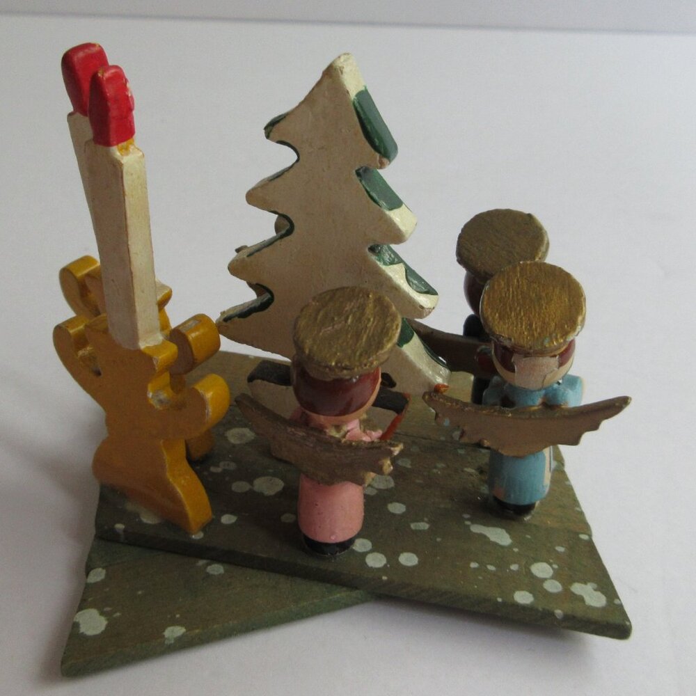 Mini Wooden Choir Angels, Tree, Candles Expanding Accordion Decoration Japan Vtg - Picture 3 of 16